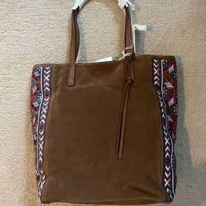 Johnny Was brown suede tote bag